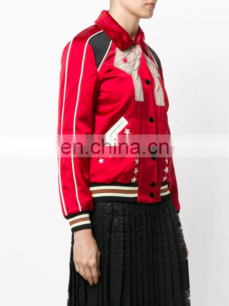 Women's Classic Stand Collar Button Up Embroidered Star Jacket