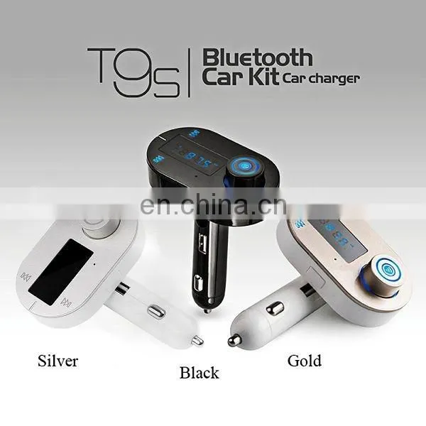2016 T9S Wireless Bluetooth Car Kit MP3 Player FM Transmitter A2DP with USB Charging Port Music Control Hands-Free Call