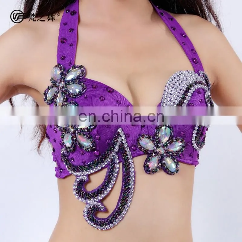 Multy color shiny fabric professional beading belly dance costumes appearl