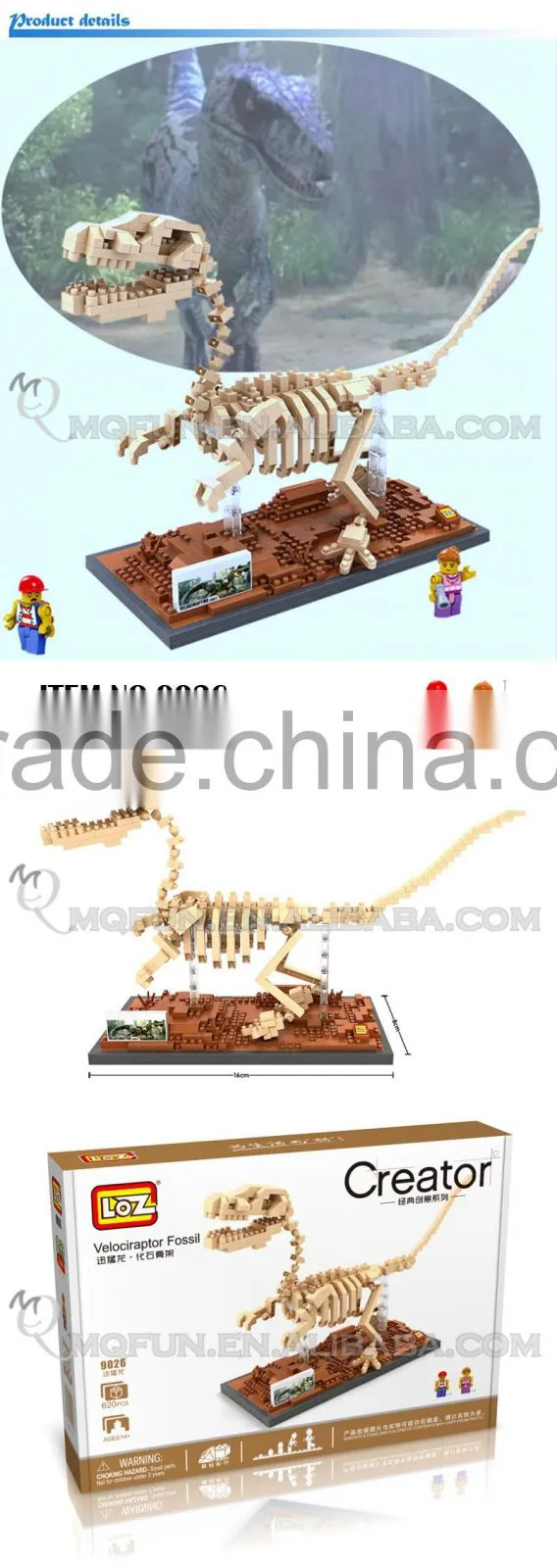 Mini Qute LOZ 6 styles Jurassic Park dinosaur Brontosaurus skeleton model plastic building block brick kids educational toy