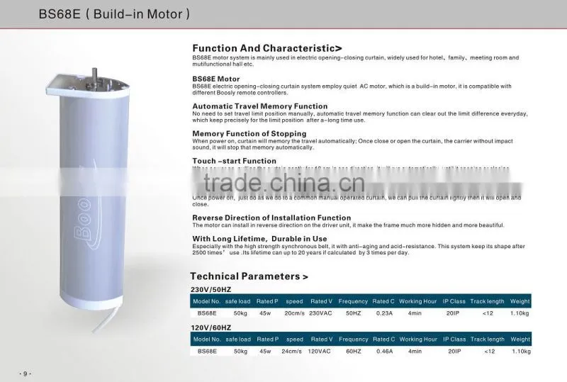 BS68TE Motorized Curtain Track Specially For Hotels and Villa