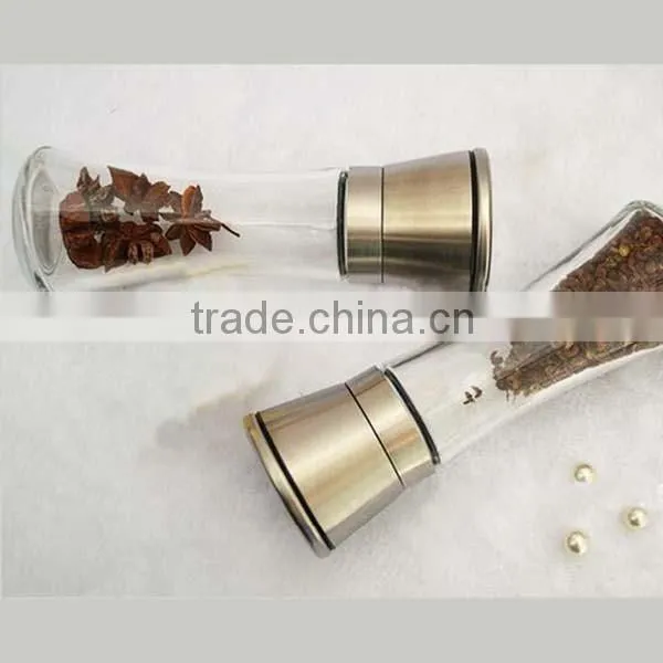 High quality Brushed Stainless Steel Salt and Pepper Grinder Set- With Glass Bottle Salt and Pepper Shakers