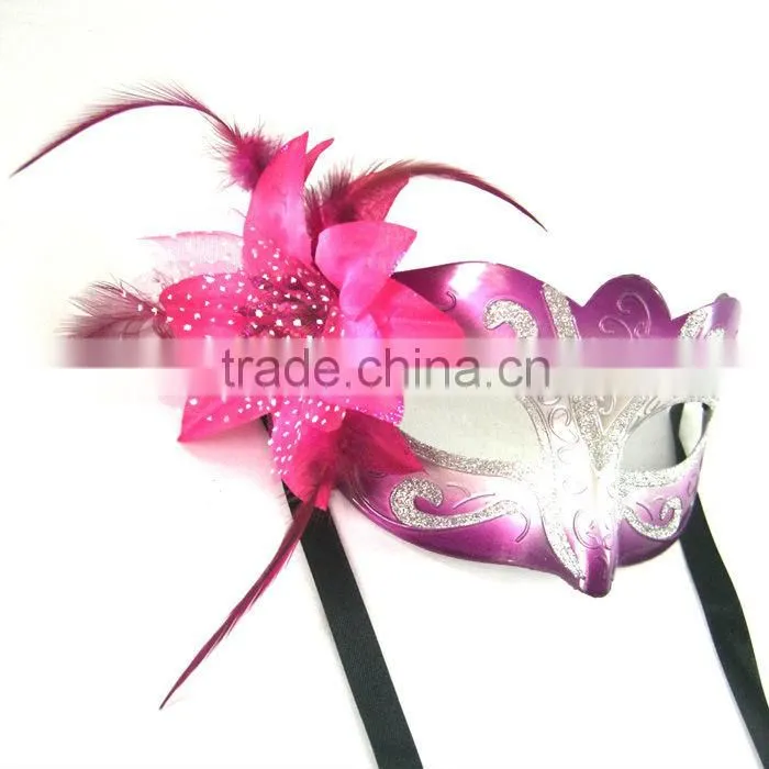 Red Plastic Masquerade Mask With FLower