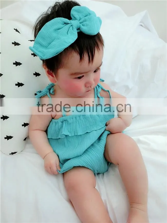 2016 Summer Baby Infant Children's Clothing Baby Girl Clothes Sling Pure Color Jmpsuit Ruffle Cotton Rompers