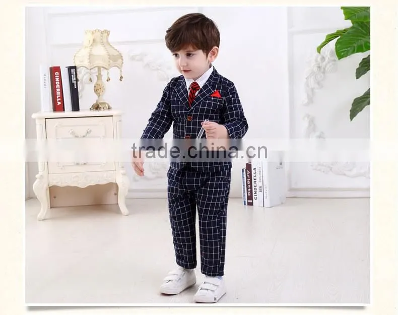 2016 spring and autumn handsome boys clothing set nevy blue plaid style 3 pieces sets baby boy clothes suit