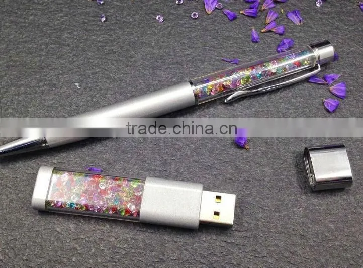 colorful crystal ball pen and flash usb driver,new product for business/fashion/promotion gift set2015