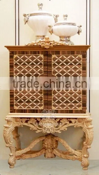European style classic dining room set solid wood dining table and antique wine cabinet
