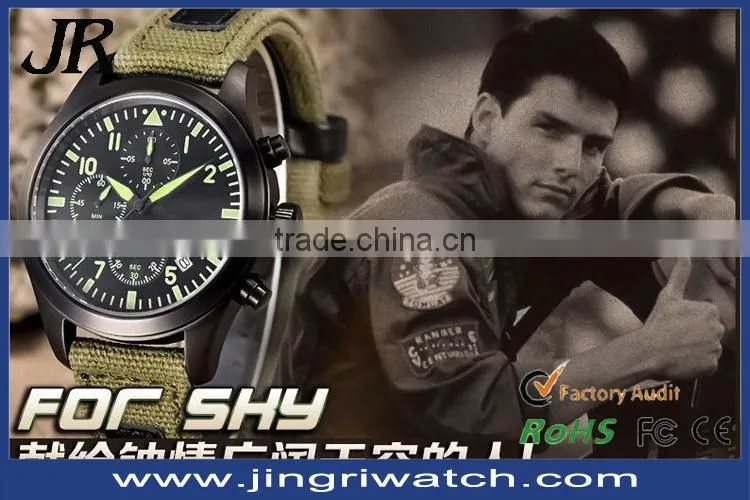new arrive men's Sport watch with Velcro strap IP black case waterproof stainless steel back
