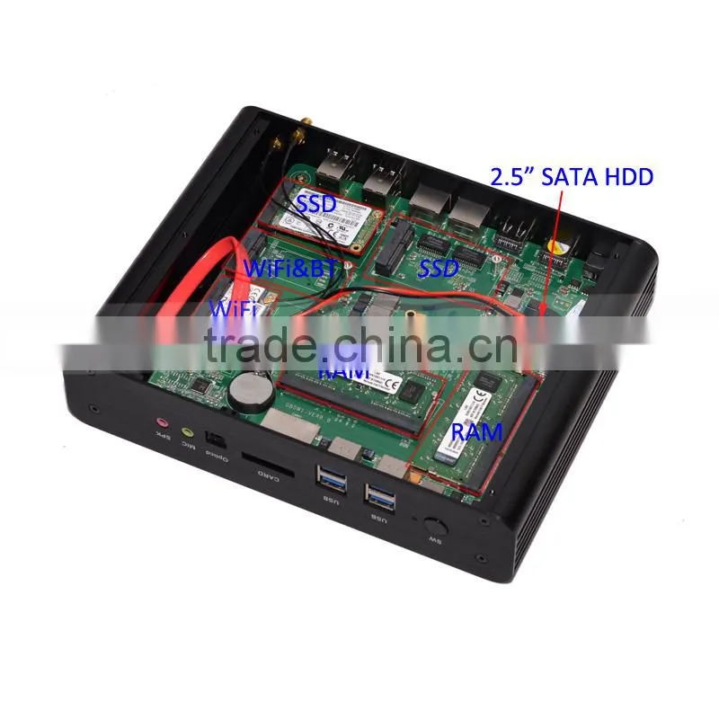 micro pc gaming desktop computer i7 5500u broadwell chipset 2 rj45 2hdmi sd card optical fiber nettop pc portable