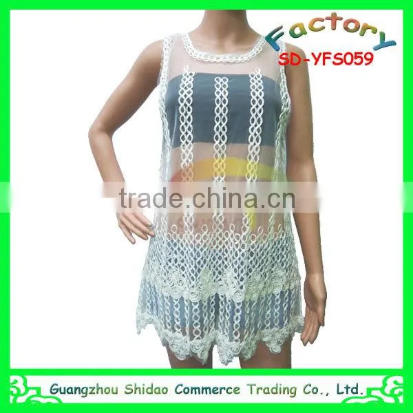 Elegant white woman blouse fashion mesh embroidery lace blouse