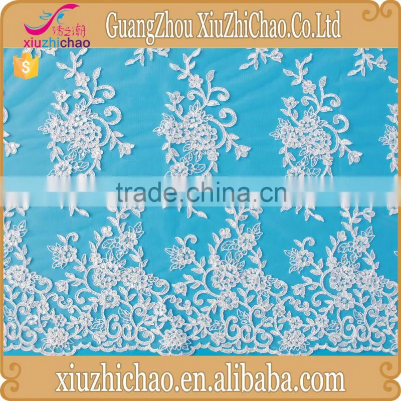 ZP0011-M (11.2)New pattern embroidered designs lace product mesh polyester ivory guipure lace fabric with sequins