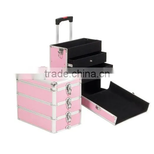 Professional 4 in1 beauty make up Rolling Train 2-Drawer Makeup Case