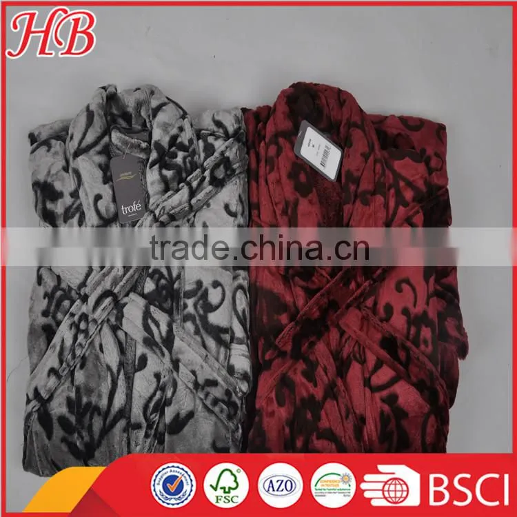 bottom print cut flannel fleece bathrobe