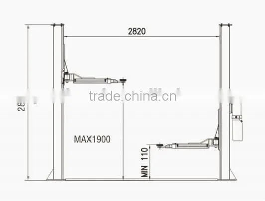 2 post hydraulic garage car lift with 3200kg/4000kg capacity