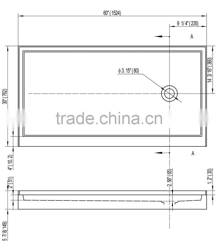 rectangular shower base,upc rectangle shower base,tray with tile flange