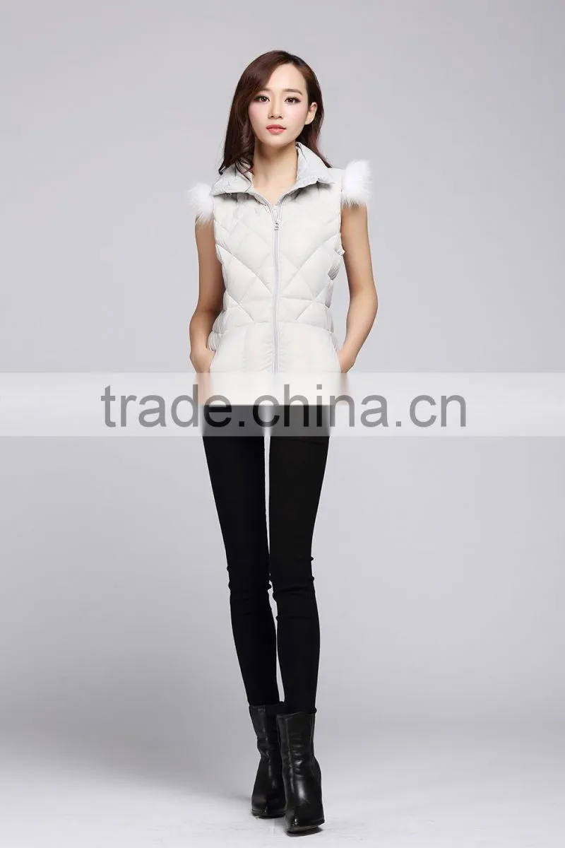 2015 wholesale warm down vest women with fox fur