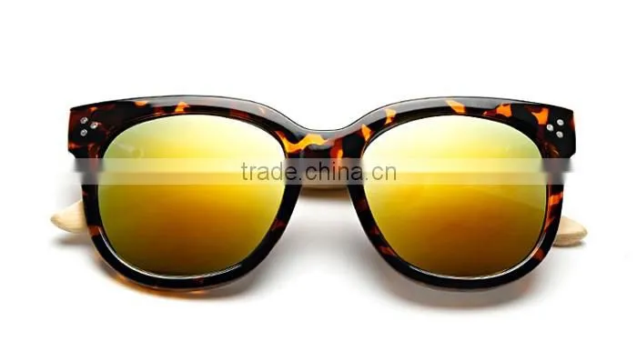 Handcraft sustainable eco-friendly custom wood sunglasses polarized mirror lens PC frame sunglasses with bamboo temple