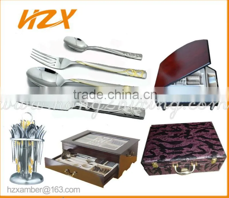 high quality gold-plating stainless steel 86pcs cutlery set with leather box