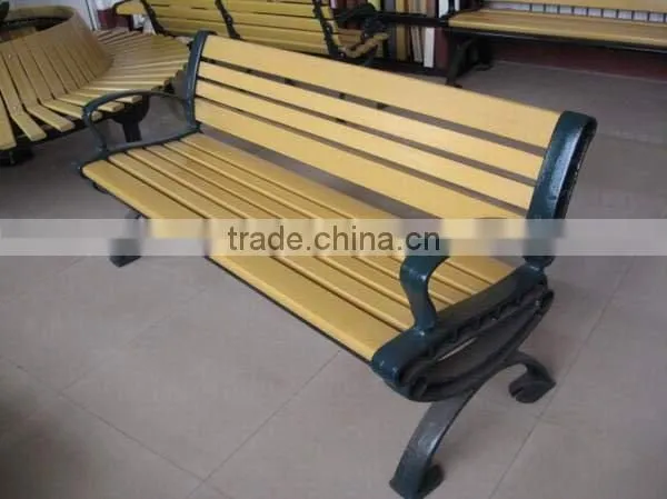 classic wooden garden bench with metal legs