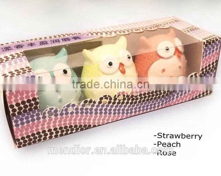 Mendior wholesale Owl gift lip balm set fruit cartoon lip balm organic 3pcs/set/box support OEM