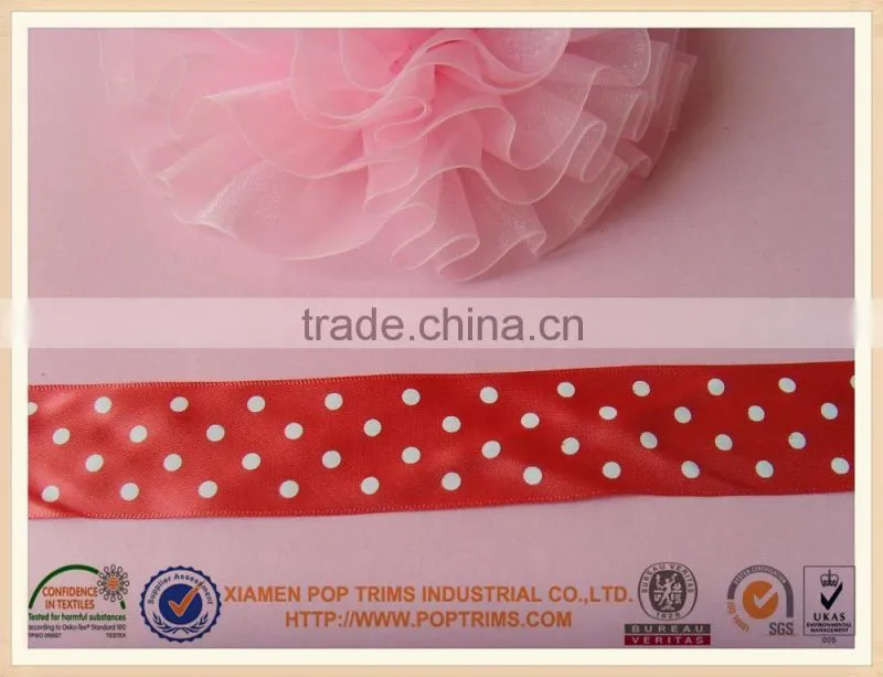 Colorful decorative polka dot printed satin ribbon