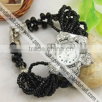 Fashion Bracelet Watches, with Alloy Rhinestone Watch Head(BJEW-G240-M)
