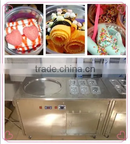 2015 hot sale flat single pan with 6 topping pans stir fry ice cream machine