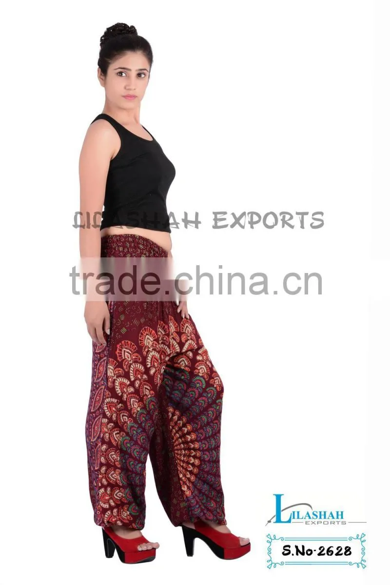 2628 Rayon Mandala pant Printed Harem Pants Supplier Vinatge Sari Patch Skirt Falds Dress Harem Pants Alibaba Trousers