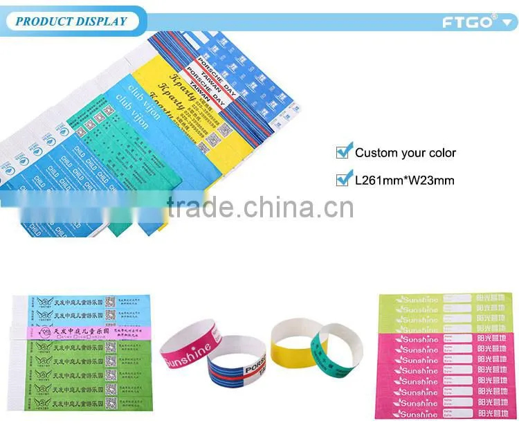 custom design printable tyvek waterproof paper id bracelets wristband