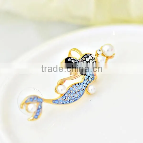 bow ribbon pattern pearl upper cuff ear wrap earrings