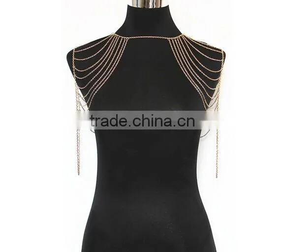 Fashion Punk Sexy Silver Tone Multi Tassel Chain Shoulder Necklace Body Chain