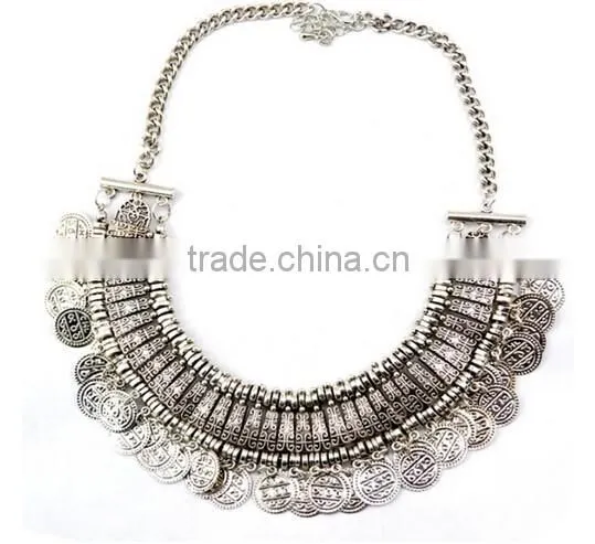 New Arrived European Women carving Coins Tribal Jewelry tassels exaggerate necklace
