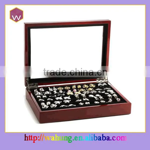 Custom Logo Brown Glossy Lacquer Wood Cufflink Box Packaging