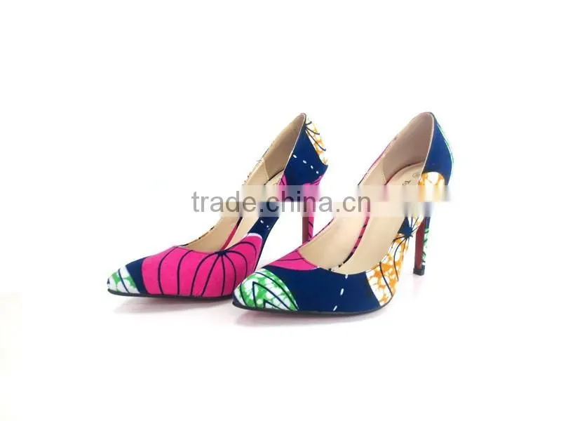 2015 Ankara fabric shoes and bags/wax shoes and bags /Ankara print high heels shoes