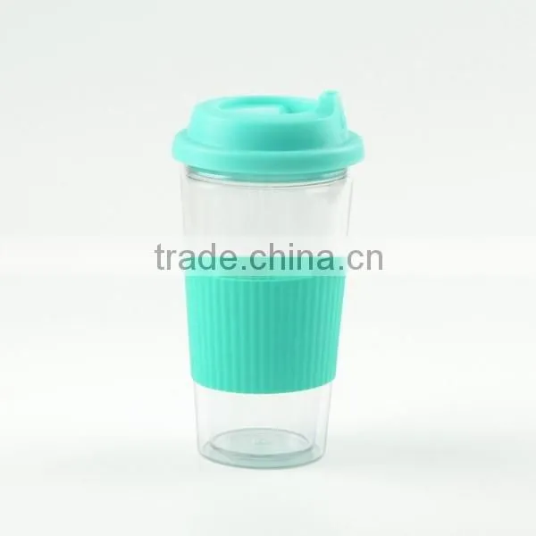 Double Wall PP Plastic Coffee Travel Mug With Silicon Band