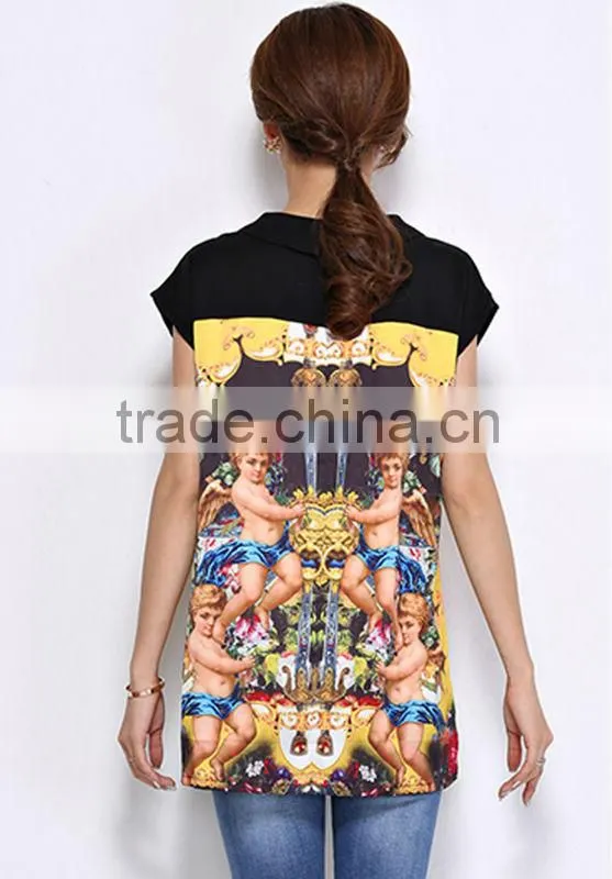 Printed with short sleeves cheap chiffon t-shirt