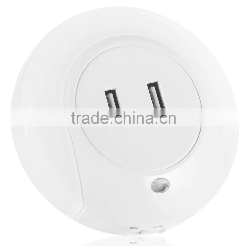 LED night light with dusk to dawn sensor and dual USB wall Plate charger