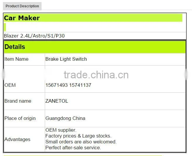 Brake Light Switch 15671493 15741137 for Blazer 2.4L/Astro/S1/P30