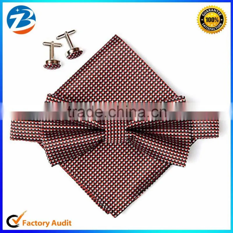 Economic Promotional Multi Colors Checks Mens Pocket Square Cufflink Self BowTie Set