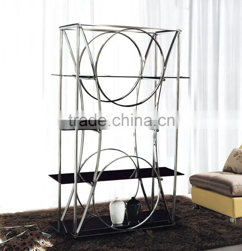 PT-L006 2016 New design unique stainless steel library book shelf with tempered glass top