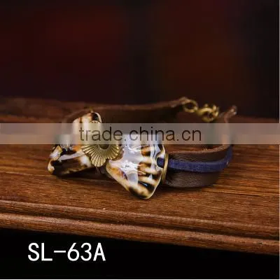 genuine leather porcelain face bracelet