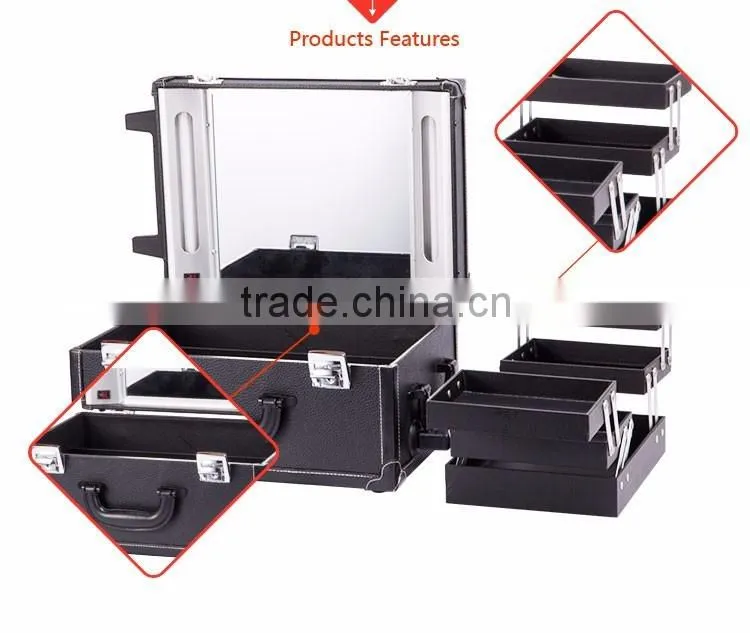 Pro Trolley Pvc Makeup Case With Light Mirror Portable Beach Cosmetic Bag For Women(3 colors)