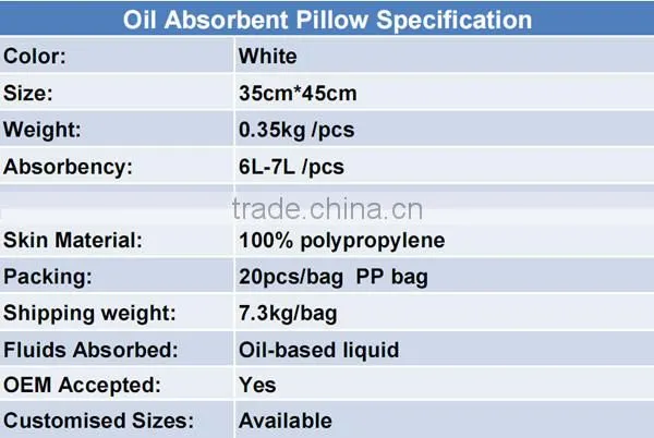 2014 new 100% PP material oil absorbent pillow for spill control