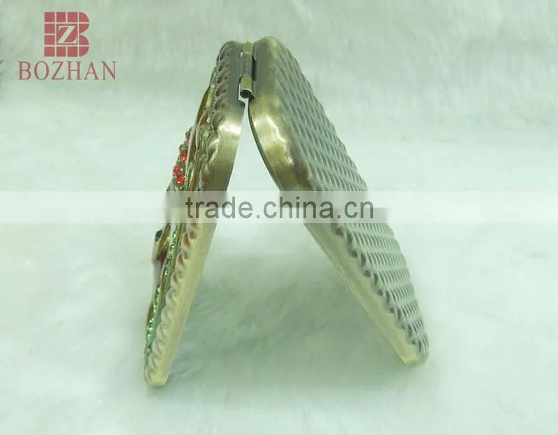 Metal souvenir kiss fish rhinestone mirror/antique kiss fish makeup mirror/promotional gift kiss fish compact mirror