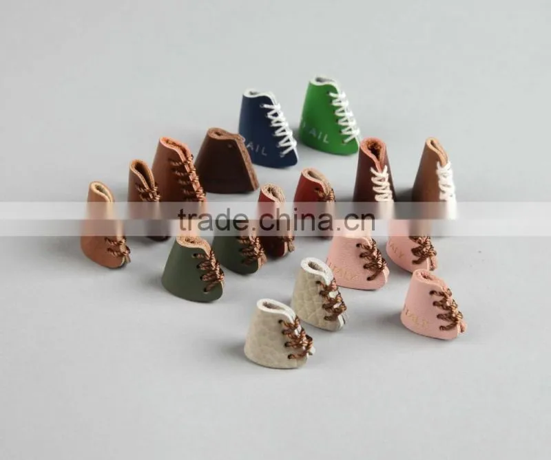 Color PU Leather Label with Custom Logo Backpack Pig Nose Leather Cord End Stoppers
