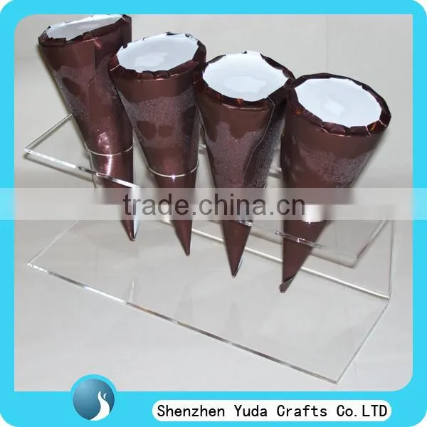 Transparent U shape 6 cone acrylic ice cream display holder bending clear acrylic ice cream stand
