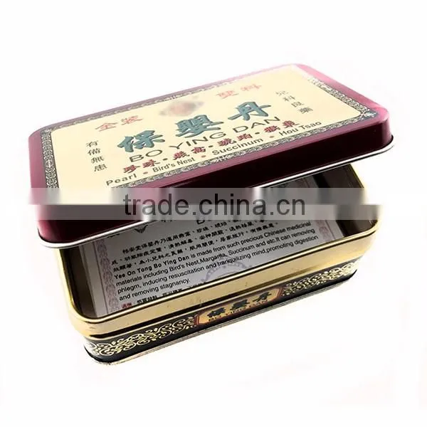 food grade empty rectangular small hinged tin medicine box