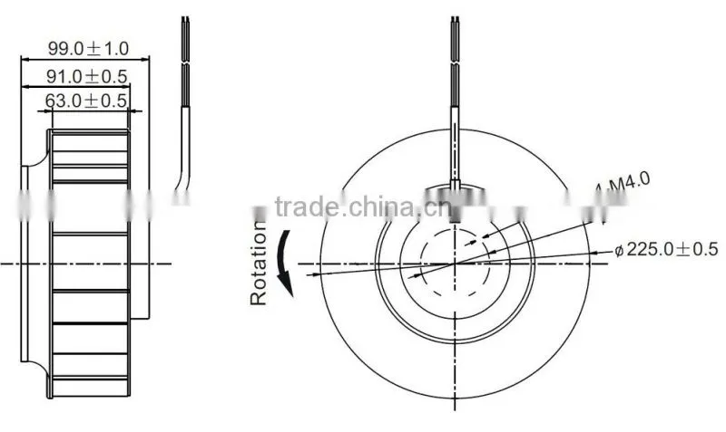 dc 24v 48v centrifugal fan 225*99mm