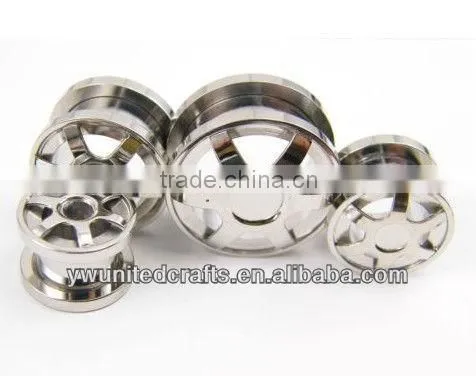 PAIR Steel Wheel Flesh Tunnel Ear Gauges Plugs