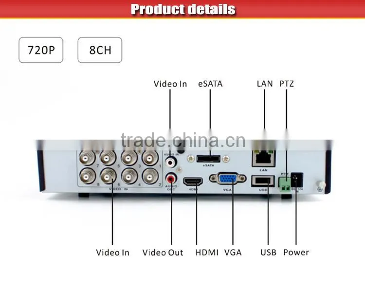 Best selling hybird h 264 hd 720p 8 ch china dvr manufacturer